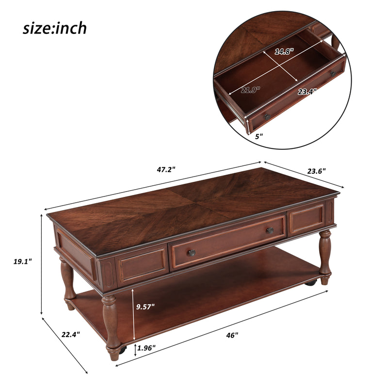 Retro Cocktail Table Coffee Table Easy Assembly Movable with Caster Wheels for Livingroom