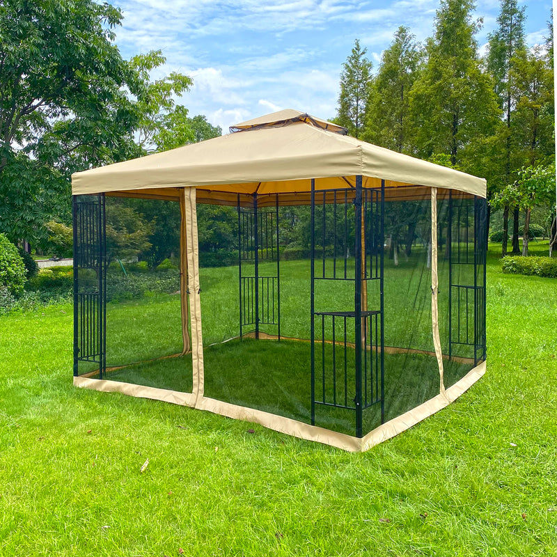 10x10Ft Outdoor Patio Gazebo Canopy Tent With Ventilated Double Roof And Mosquito Net(Detachable Mesh Screen On All Sides),Suitable for Lawn, Garden, Backyard and Deck,Beige Top