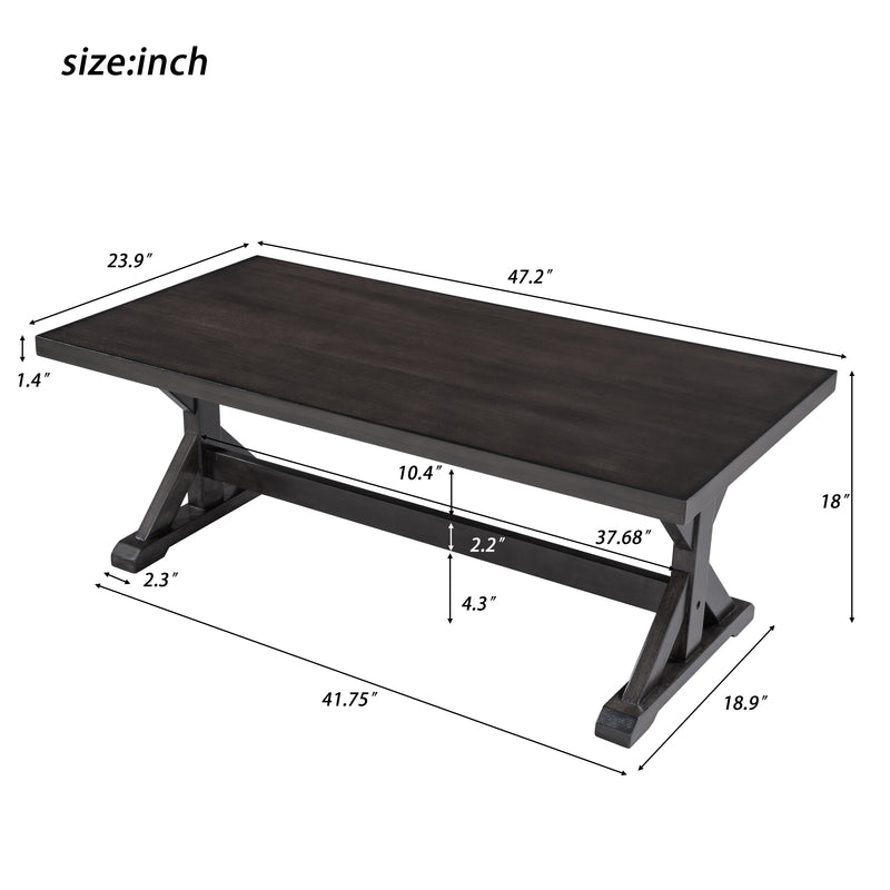 Livingroom Set Vintage Style Easy Assembly 47.25” Coffee Table Cocktail Table with Firm Structure