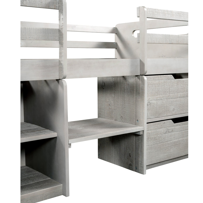 Twin size Loft Bed with Two Shelves and Two drawers