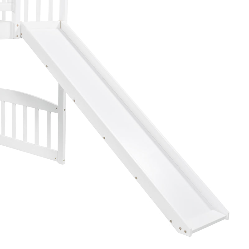 Stairway Twin Size Loft Bed with Two Drawers and Slide, Gray,White