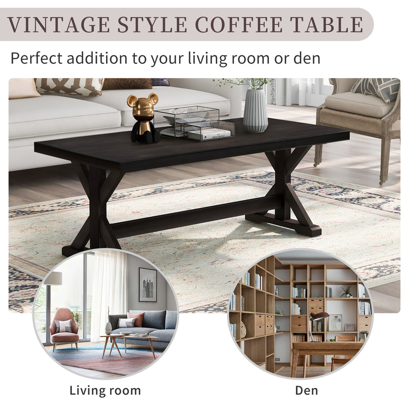 Livingroom Set Vintage Style Easy Assembly 47.25” Coffee Table Cocktail Table with Firm Structure