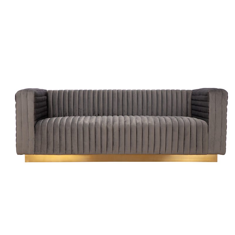 Three-position flannel sofa, golden stainless steel square bottom frame