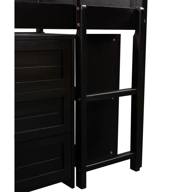 Low Twin Size Loft Bed with Cabinets, Shelves and Slide