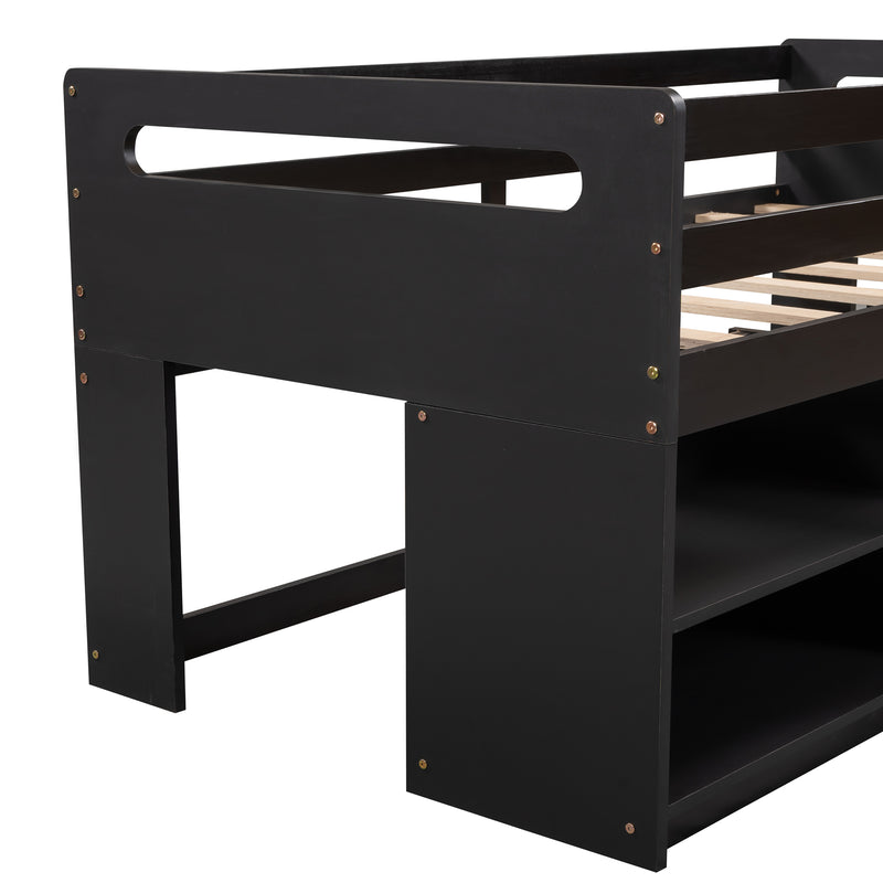 Twin size Loft Bed with Two Shelves and Two drawers