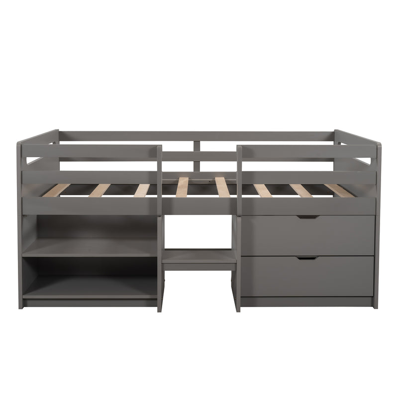 Twin size Loft Bed with Two Shelves and Two drawers