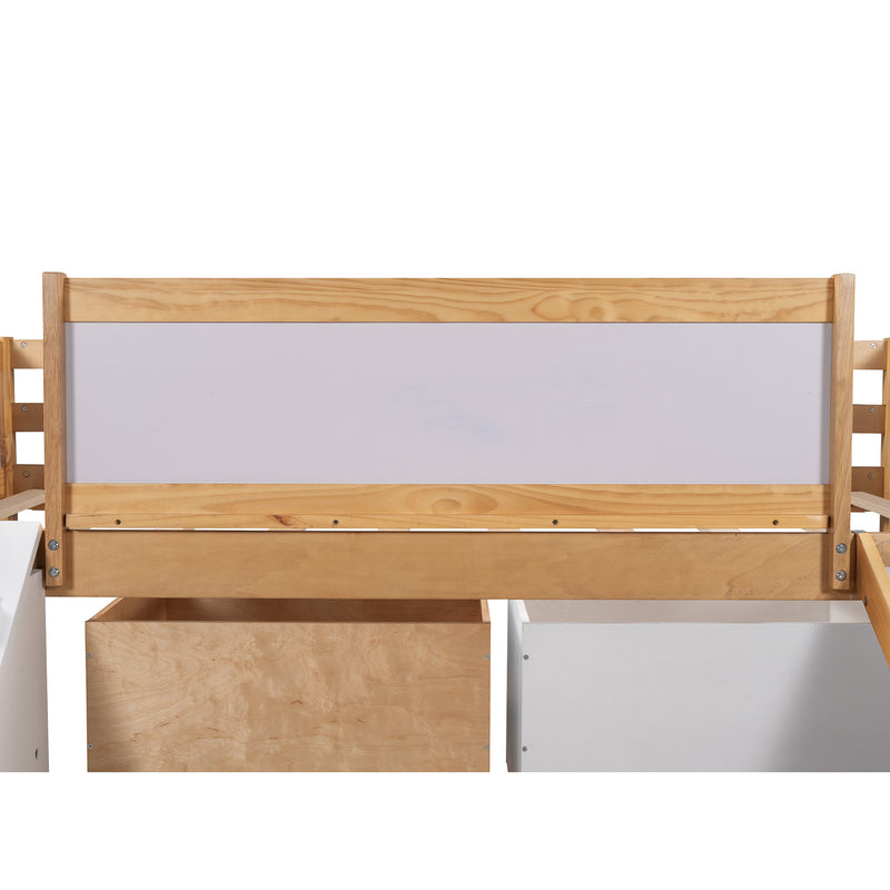 Twin size Low Loft Bed Wooden Bed with Two Storage Boxes