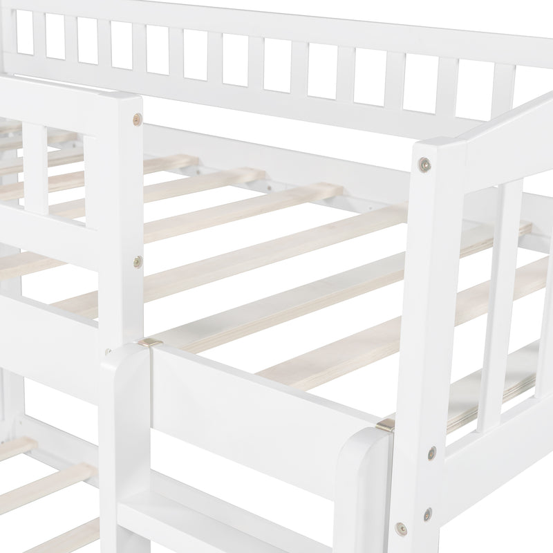 Stairway Twin over Twin Bunk Bed with Two Drawers and Slide