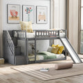 Stairway Twin over Twin Bunk Bed with Two Drawers and Slide