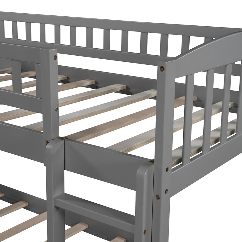 Stairway Twin over Twin Bunk Bed with Two Drawers and Slide