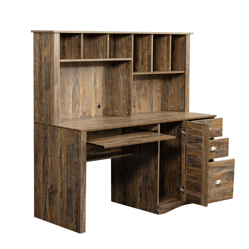 Home Office Computer Desk with Hutch,Antiqued Oak finish