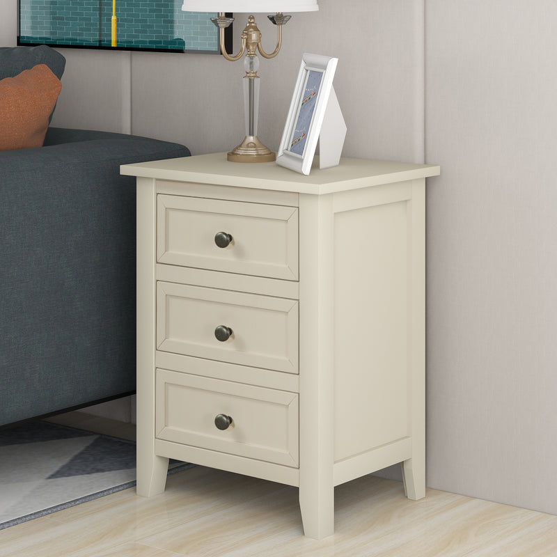 3-Drawer End Table Storage Wood Cabinet ，Solid wood frame