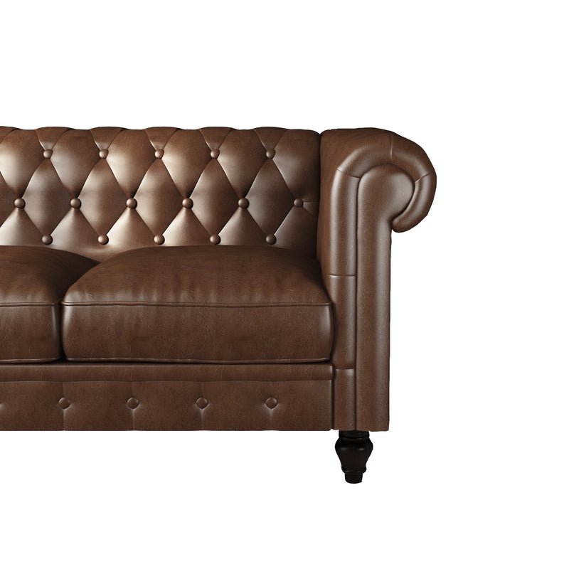 88\' PU Rolled Arm Chesterfield Sofa