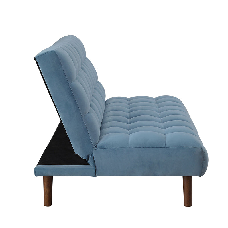 Adjustable Sofa in Teal Velvet & Dark Walnut Finish