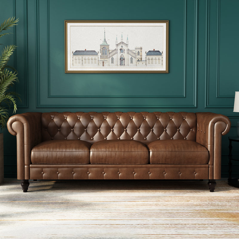 88\' PU Rolled Arm Chesterfield Sofa