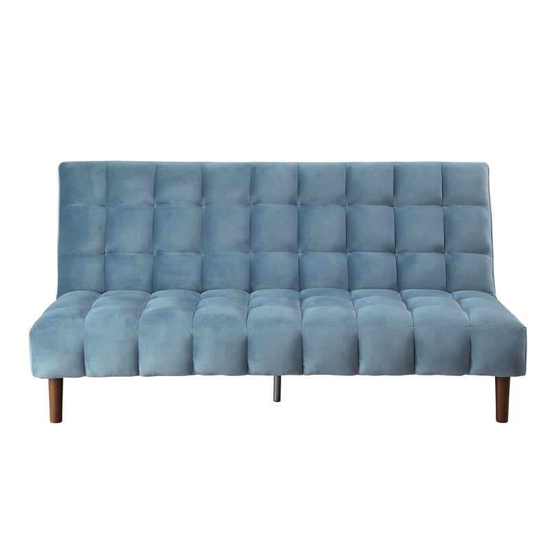 Adjustable Sofa in Teal Velvet & Dark Walnut Finish