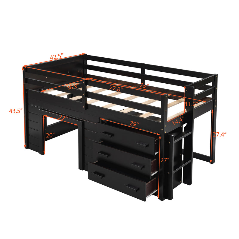 Twin Size Loft Bed with Cabinet and Shelf