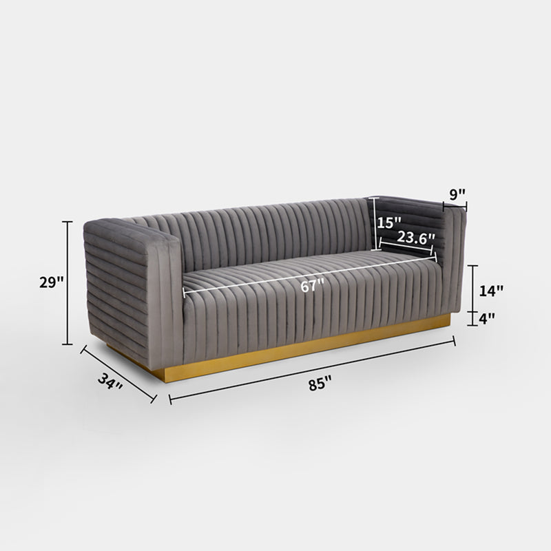 Three-position flannel sofa, golden stainless steel square bottom frame