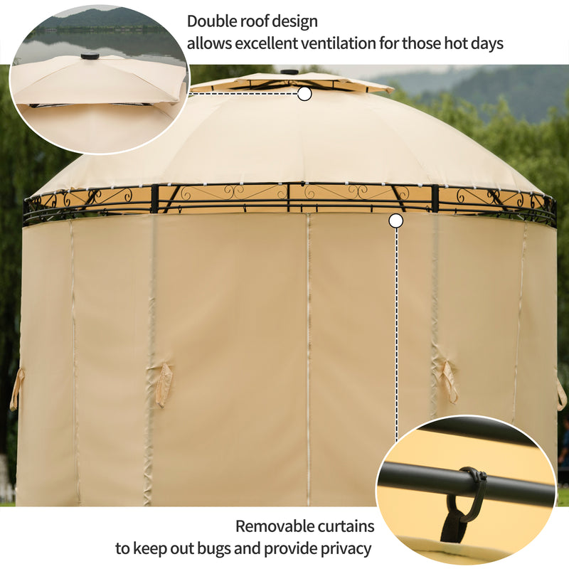 Outdoor Gazebo Steel Fabric Round Soft Top Gazebo，Outdoor Patio Dome Gazebo with Removable Curtains