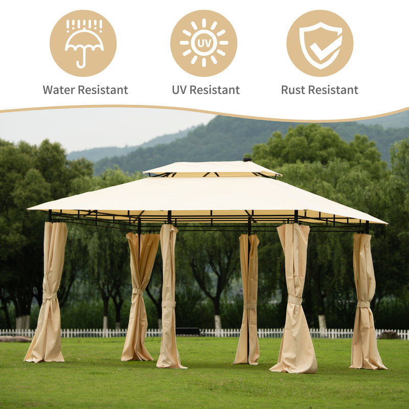 Outdoor Gazebo Steel Fabric Rectangle Soft Top Gazebo，Outdoor Patio Dome Gazebo with Removable Curtains