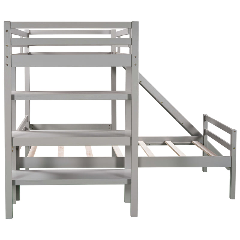 Twin/Full Size Loft Bed with Shelves over Twin Separate Platform Bed ,Gray