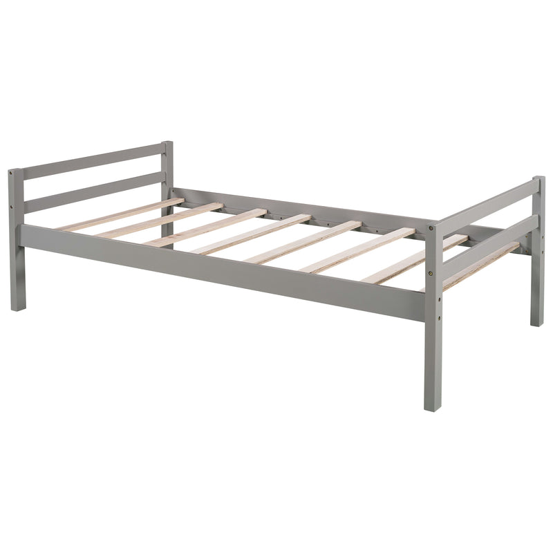 Twin/Full Size Loft Bed with Shelves over Twin Separate Platform Bed ,Gray