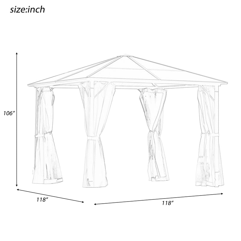 9.8 Ft. W x 9.8 Ft. D Aluminum Paito Gazebo with Polycarbonate Roof