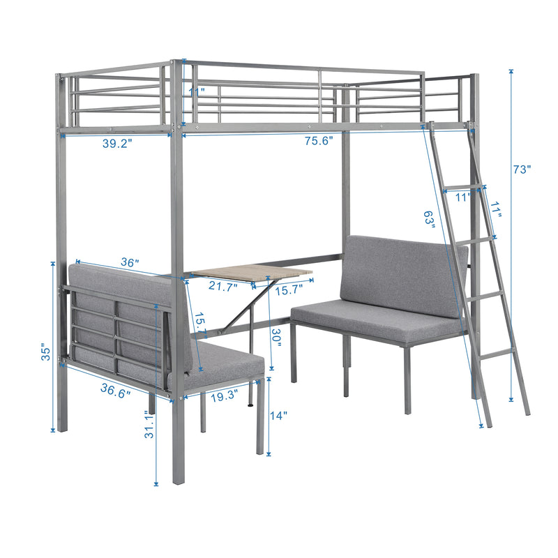 Twin Size over Built-in Wooden Table and Upholstery Chairs Set Bed