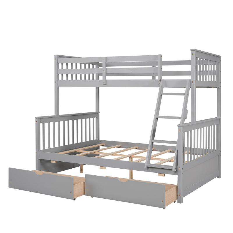 Twin-Over-Full Bunk Bed with Ladders and Two Storage Drawers(Gray)