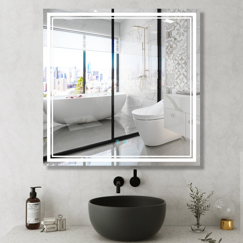 36 x 36 LED Mirror for Bathroom, LED Vanity Mirror, Adjustable 3 Color, Dimmable Vanity Mirror with Lights, Anti-Fog, Touch Control Wall Mounted Bathroom Mirror,Vertical