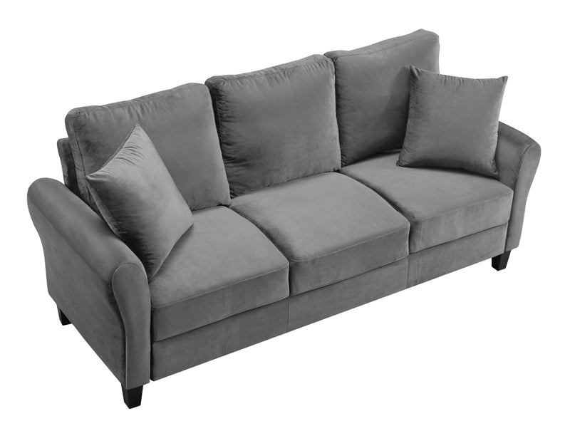 Modern Velvet Couch with 2 Pillow, 78 Inch Width Living Room Furniture, 3 Seater Sofa with Plastic Legs