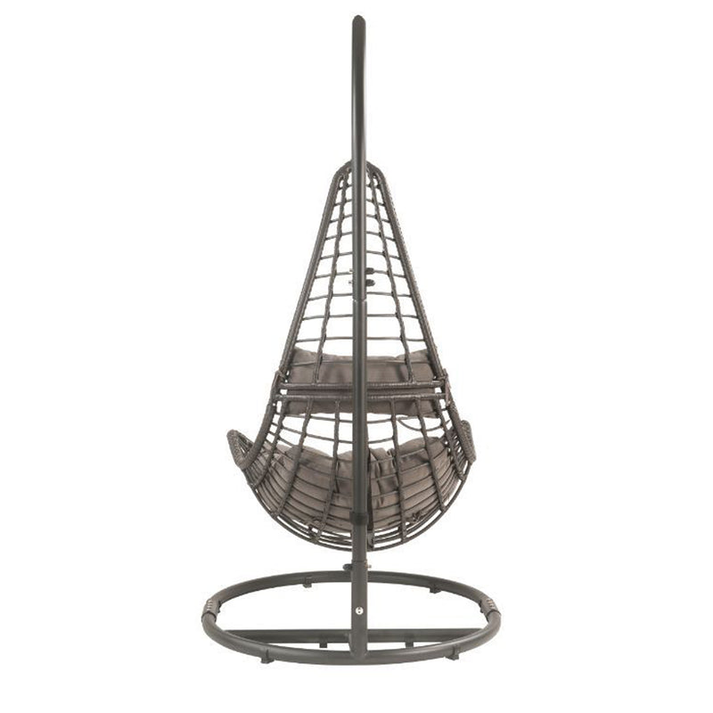 Patio Hanging Chair with Stand, Gray Fabric & Charcaol Wicker