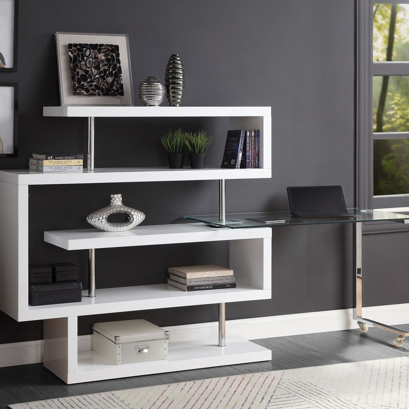 Desk w/Shelf, Clear Glass, Walnut & Chrome Finish