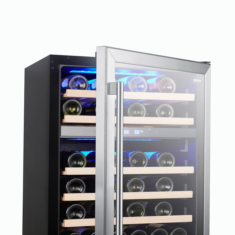 24 inch 46 Bottle Wine Cooler Cabinet Beverage Fridge Small Wine Cellar Soda Beer Counter Top Bar Quiet Operation Compressor Freestanding Clear Glass Door for Office