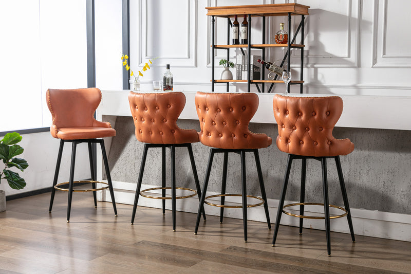 29" Modern Fabric Faux Leather bar chairs,180° Swivel Bar Stool Chair for Kitchen,Tufted Gold Nailhead Trim Gold Decoration Bar Stools with Metal Legs,Set of 2 (Orange)