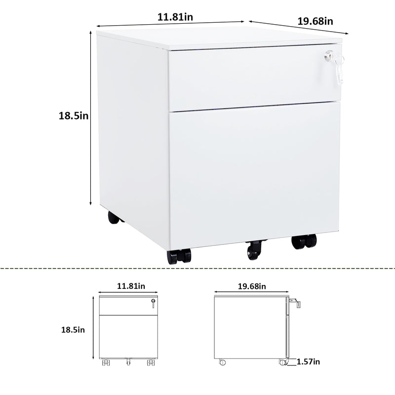 2 Drawer Mobile File Cabinet with Lock Metal Filing Cabinet for Legal/Letter/A4/F4 Size, Fully Assembled Include Wheels, Home/Office Design