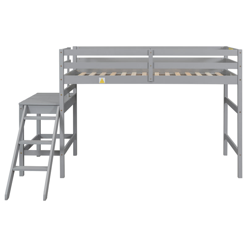 Twin Loft Bed with Platform,ladder,Gray