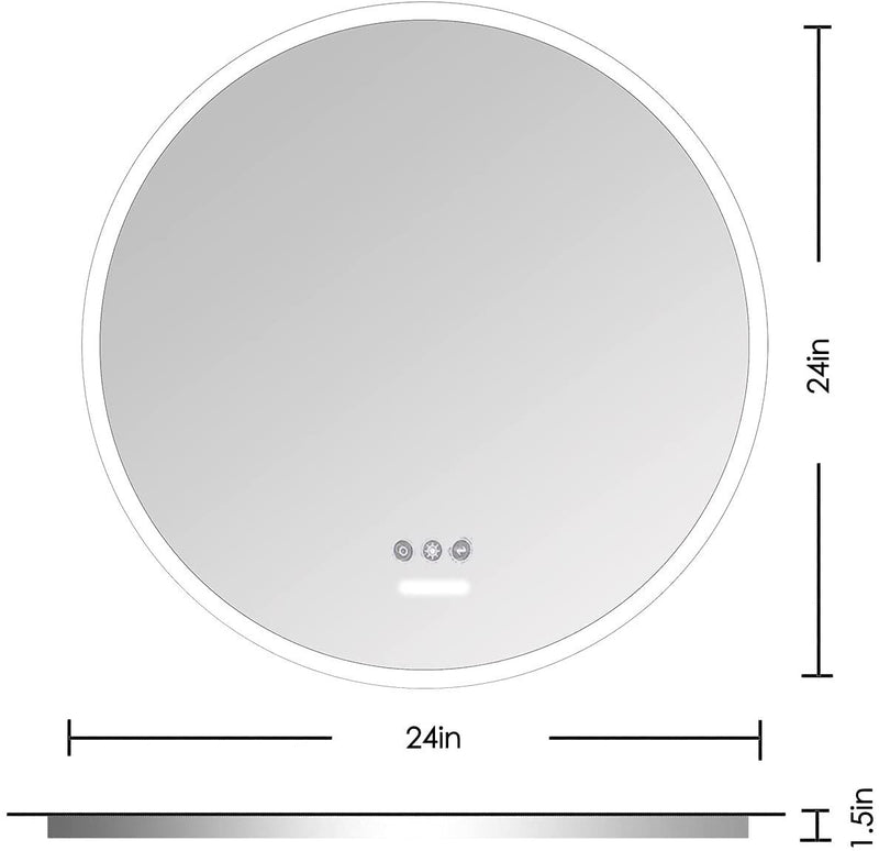 24 inch Acrylic LED Round mirror  anti fog switch Touch bathroom,bedroom