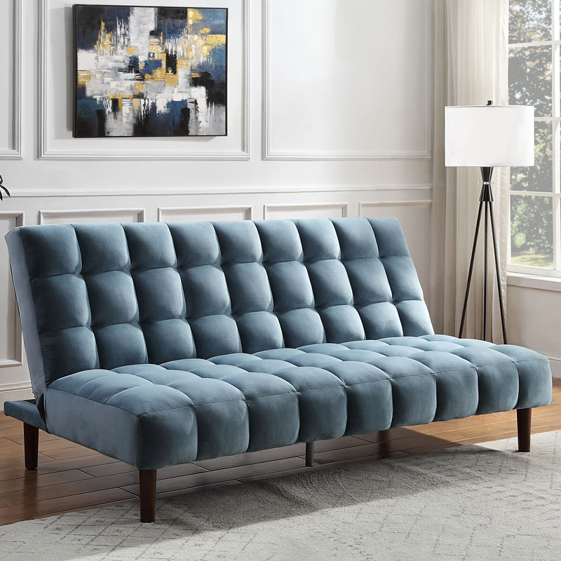 Adjustable Sofa in Teal Velvet & Dark Walnut Finish