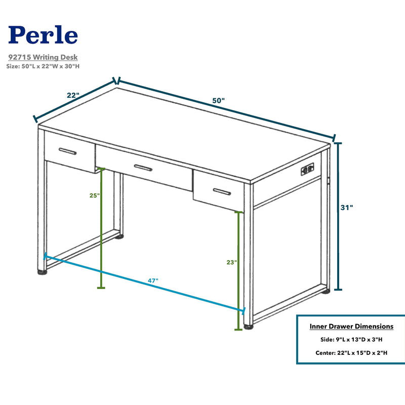 Metal Frame Wood Writing Desk, Computer Table with 2 Drawers in Champagne Gold & Black Finish