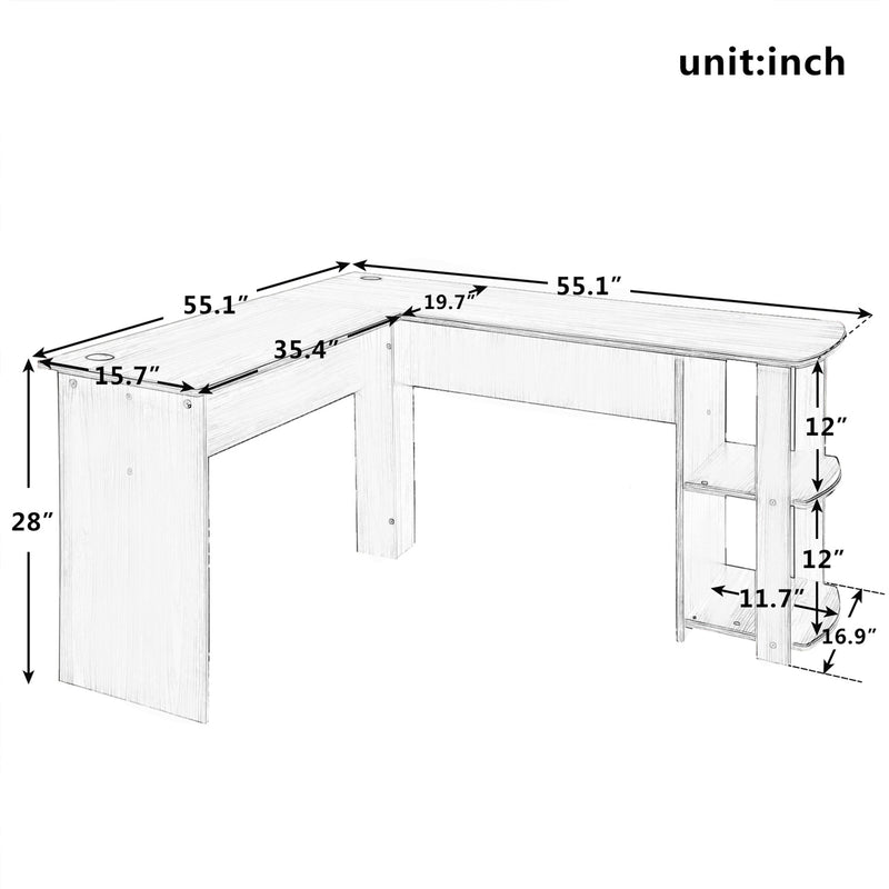 L-Shapped Desk Office——Storage Shelf /PC Table Workstation Writing Table/Maximize office space