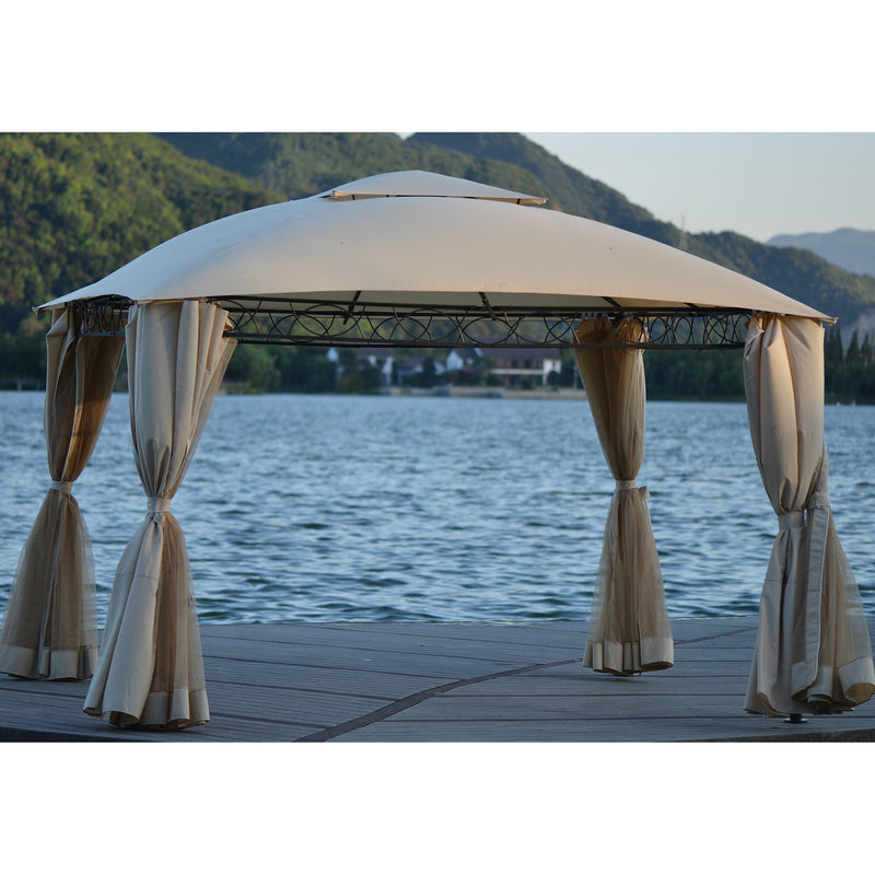 Quality Double Tiered Grill Canopy, Outdoor BBQ Gazebo Tent with UV Protection, Beige