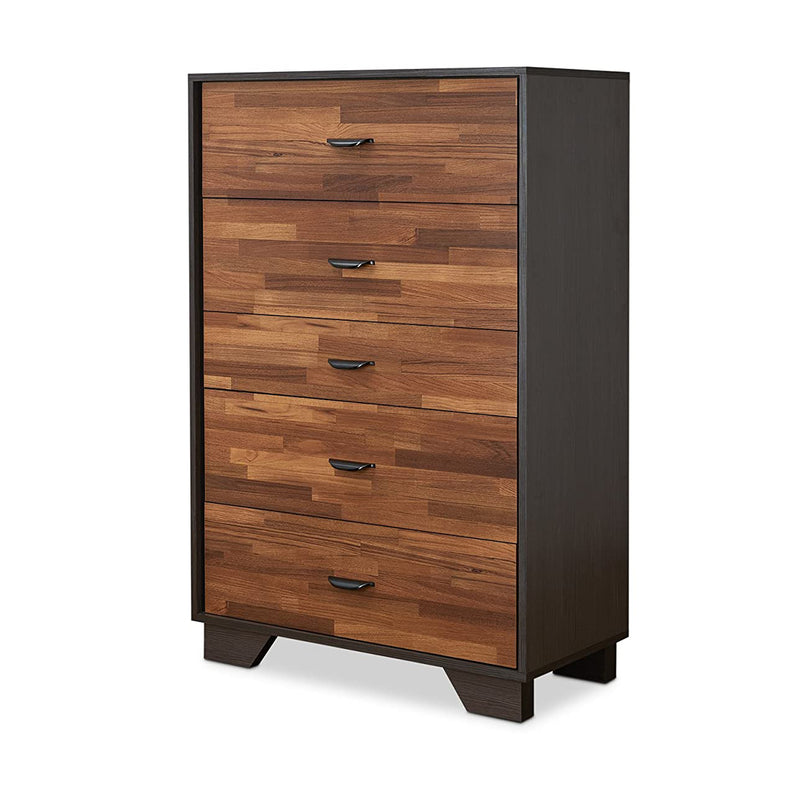 5 Drawers Chest Wood Cabinet in Walnut & Espresso