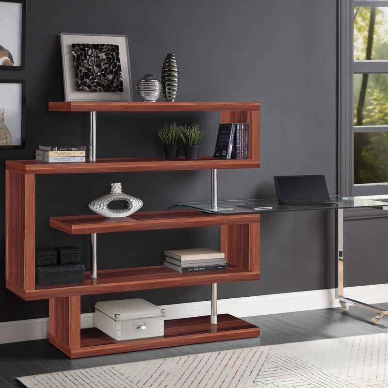 Desk w/Shelf, Clear Glass, Walnut & Chrome Finish