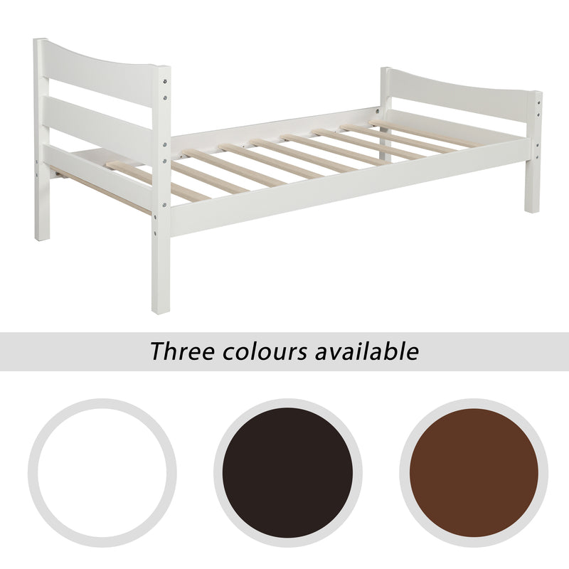 Twin Size Wood Platform Bed with Headboard and Wooden Slat Support (White)