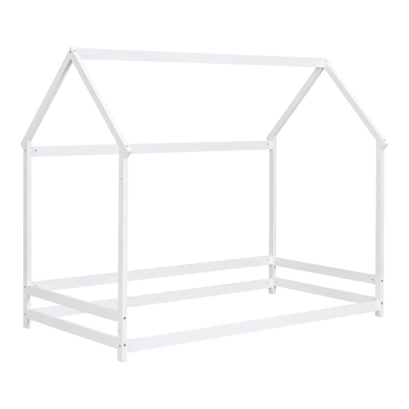 Twin House-Shaped Floor Bed with 2 Detachable Stands,White