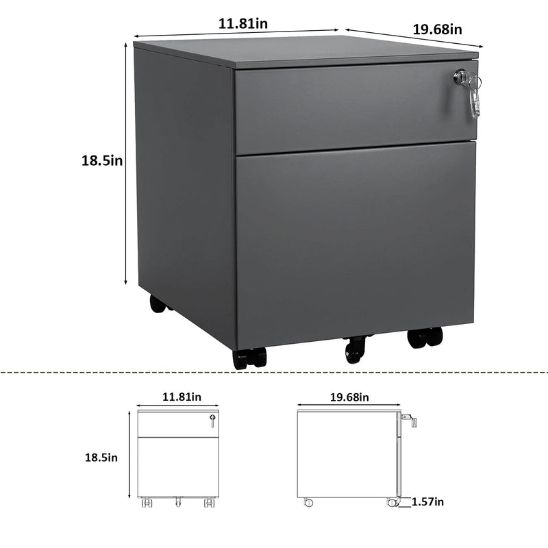 2 Drawer Mobile File Cabinet with Lock Metal Filing Cabinet for Legal/Letter/A4/F4 Size, Fully Assembled Include Wheels, Home/Office Design