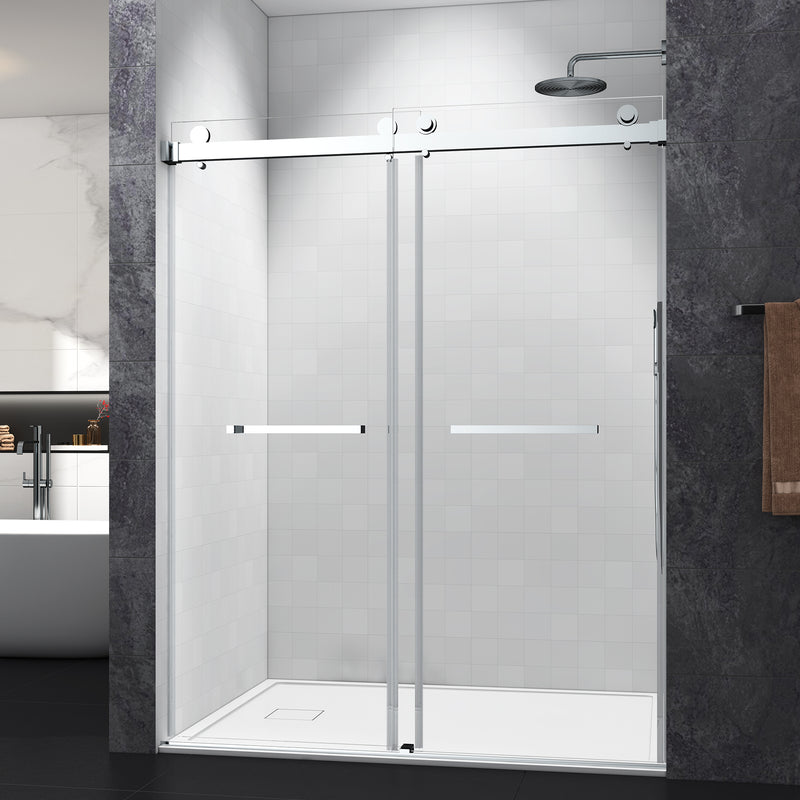 72*76" Double Sliding Frameless Shower Door Brushed Nickel Without Buffer