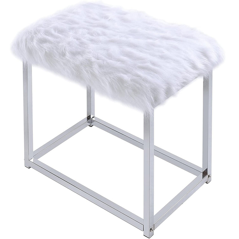 Dressing Table Cabinet in White Faux Fur & Chrome