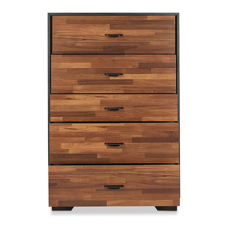 5 Drawers Chest Wood Cabinet in Walnut & Espresso